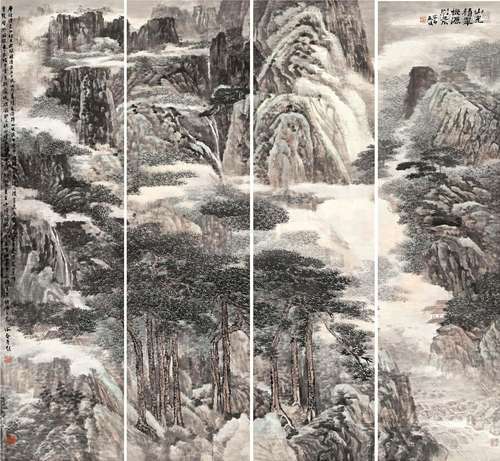 萧海春（b.1944） 山光积翠 （四幅） 屏轴 设色纸本