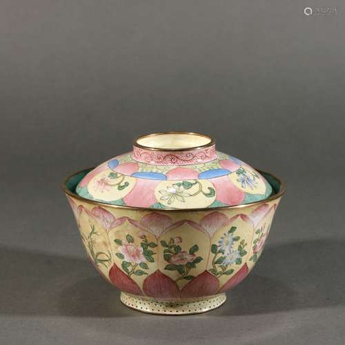 Bronze Enamel Painting Covered Bowl, China