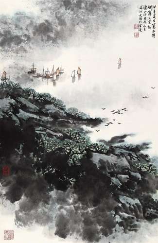 宋文治（1919～1999） 甲子（1984）年作 太湖晓雾 立轴 设色纸本
