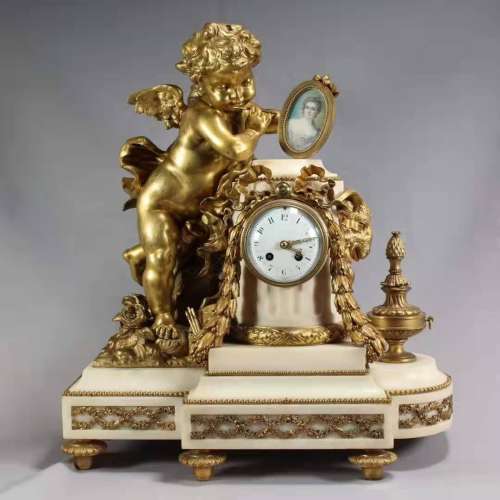 Marble Bronze Gold Gilded Desk Clock