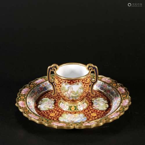 Bronze Enamel Painting Cup And Dish, China