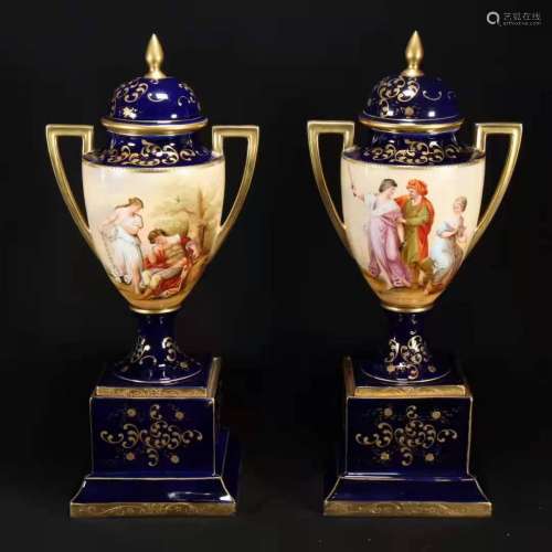Pair Of Gold Painted Porcelain Bottles