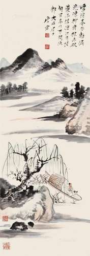 唐云（1910～1993） 春江泛舟 立轴 设色纸本