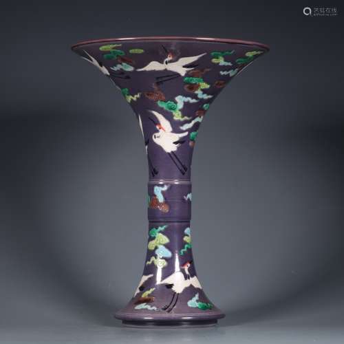 Qing Dynasty Qianlong Period Porcelain Cranes Flower Vessel,...