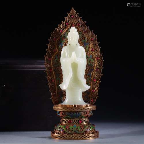 Hetian Jade Silver Gold Gilded Guanyin Ornament
, China