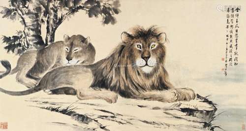 黄君璧（1898～1991） 戊申（1968）年作 雄狮图 镜片 设色纸本