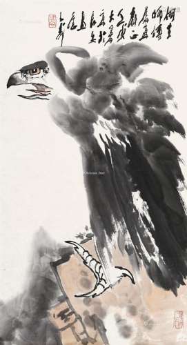 王子武（1936～2021） 壬戌（1982）年作 鹰击长空 镜片 设色纸本