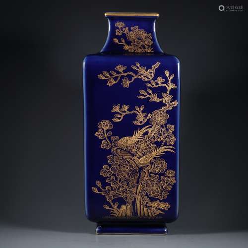 Qing Dynasty Daoguang Period Blue Glaze Porcelain Gold Paint...