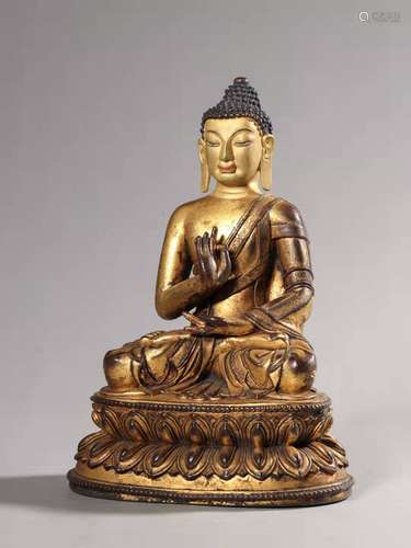 Bronze Gold Gilded Buddha Statue Of Sakyamuni, China