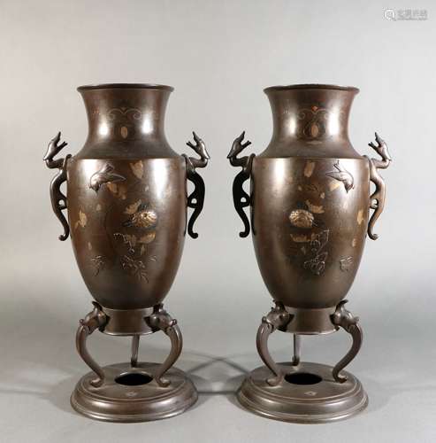 Pair Of Bronze Gold Painted 