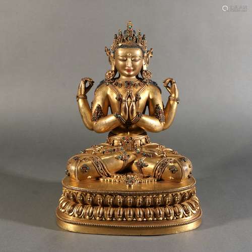 Bronze Gold Gilded Statue Of Buddha, China