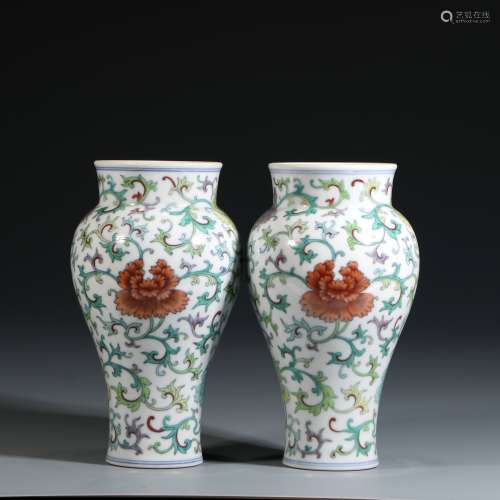 Pair Of Doucai Porcelain Vases, China