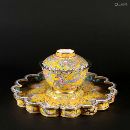 Bronze Enamel Painting Dish Covered Bowl, China