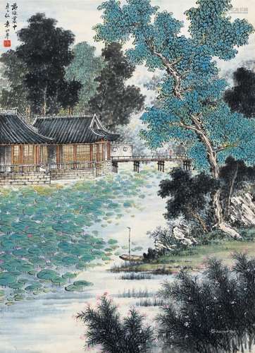 袁松年（1895～1966） 万绿丛中 镜框 设色纸本