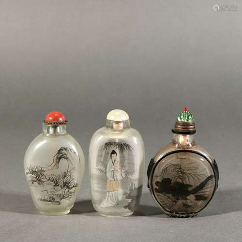 Group Of Crystal Snuff Bottles With Inne Painting, China