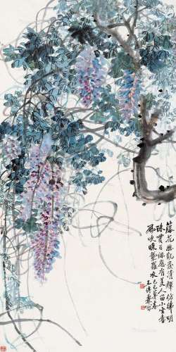 王传焘（1903～1978） 己巳（1929）年作 紫藤春色 立轴 设色纸本