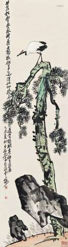 王震（1867～1938） 乙丑（1925）年作 松鹤延年 立轴 设色纸本