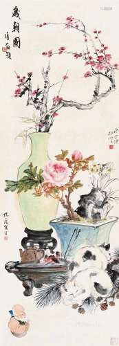 孔小瑜（1899～1984）唐云（1910～1993） 岁朝图 立轴 设色纸本