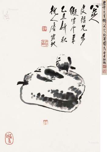 唐云（1910～1993） 乙丑（1985）年作 瓜雀图 立轴 水墨纸本