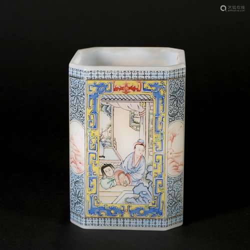 Enamel Color Glass Brush Pot, China