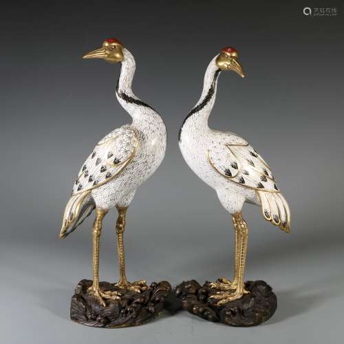 Pair Of Cloisonne Cranes, China