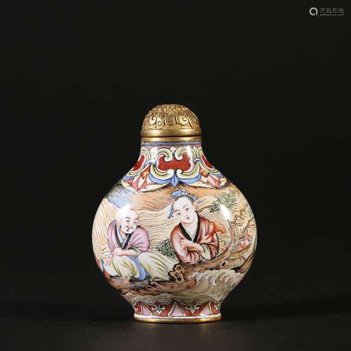 Bronze Enamel Painting Snuff Bottle, China