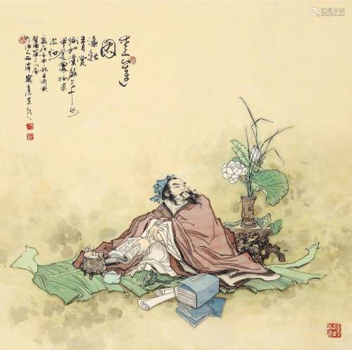 华三川（1930～2004） 壬申（1992）年作 爱莲图 镜片 设色绢本