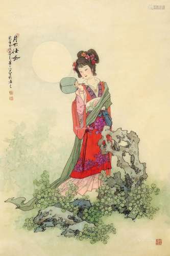 华三川（1930～2004） 甲戌（1994）年作 月下仕女 镜心 设色绢本