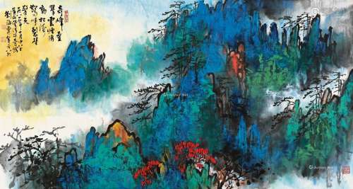 刘海粟（1896～1994） 1981年作 奇峰叠翠云 镜片 设色纸本
