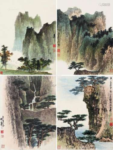 谢稚柳（1910～1997） 辛亥（1971）年作 烟江小景 册页 （四开） 设色纸...