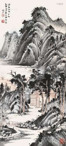 陆俨少（1909～1993） 乙酉（1945）年作 林屋对晤 立轴 设色纸本