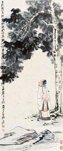 张大千（1899～1983） 丙戌（1946）年作 桐阴高士 镜片 设色纸本