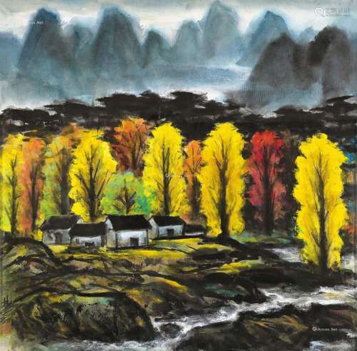 林风眠（1900～1991） 秋山图 镜框 设色纸本