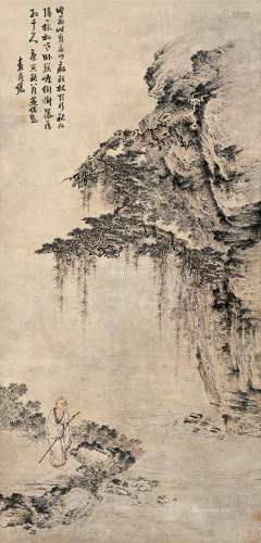 袁尚统（1570～约1661） 庚寅（1650）年作 策杖访山 立轴 设色纸本