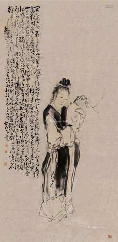黄慎（1687～1772） 1743年作 仙女执梅 立轴 水墨纸本