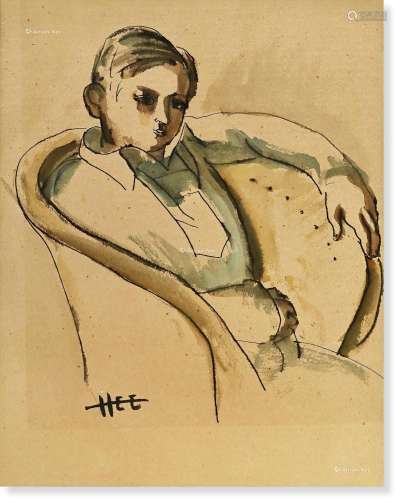 许汉超（1905～1993） 1930年代作 沙发中的女子 纸本水彩