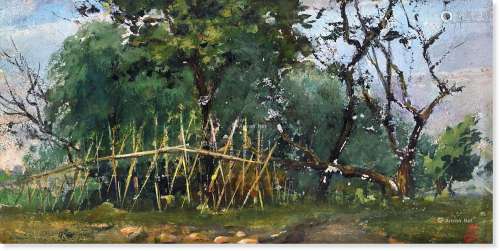 苏天赐（1922～2006） 1990年作 小院春景 纸本油画