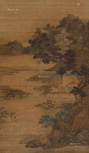 孙亿（1638～1712后） 庚辰（1700）年作 纳凉观荷 立轴 设色绢本