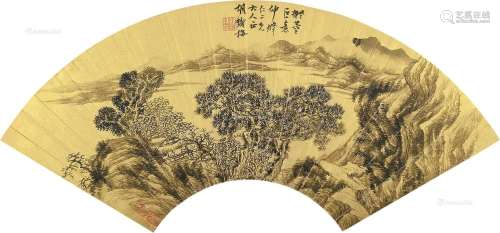 胡铁梅（1848～1899） 溪山清远 扇片 水墨金笺