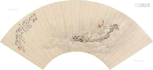 钱慧安（1833～1911） 己亥（1899）年作 博望秋槎 扇片 设色纸本