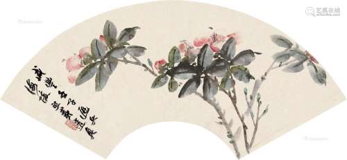 吴让之（1799～1870） 壬子（1852）年作 茶花 扇框 设色纸本