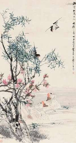 朱偁（1826～1900） 丁酉（1897）年作 春江水暖 立轴 设色纸本