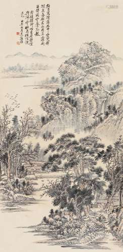 吴滔（1840～1895） 甲午（1894）年作 落木涧泉 立轴 设色纸本