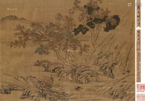 萧晨（1656～？） 枫林停车 立轴 设色绢本