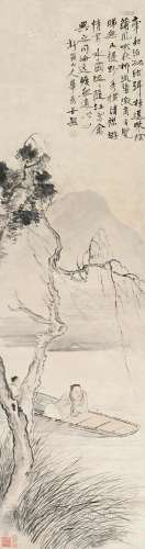 华嵒（1682～1756） 泛舟江上 立轴 设色纸本