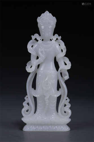 A Hetian Jade Standing Avalokitesvara Statue.