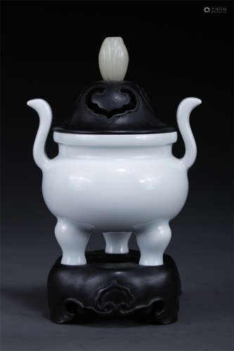 A White Glazed Tripod Porcelain Censer.