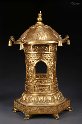 A Gilt Copper Buddhist Niche.