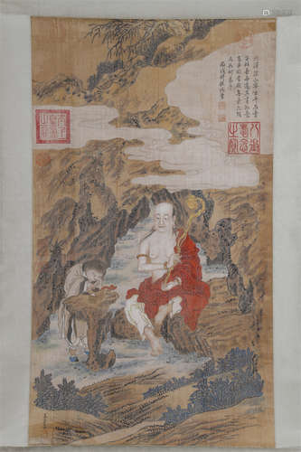 An Arhat Painting on Silk by Jin Tingbiao.