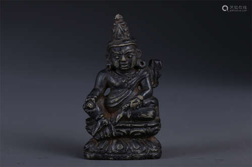 A Black Stone Yellow Wealthy Buddha Statue.